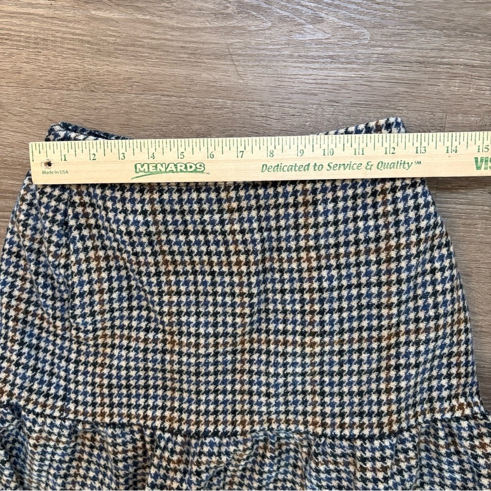 J. Crew Black, Blue, Tan Houndstooth A-Line Skirt Wool Size 2 Ruffle Lined​ - Picture 8 of 9